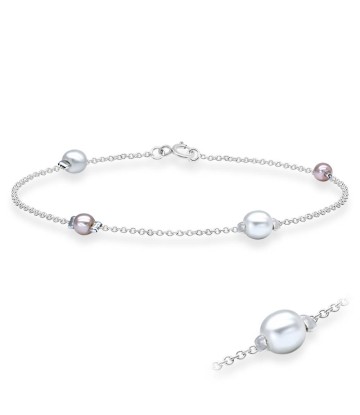 Cute White and Pink Pearls Silver Bracelet BRS-03